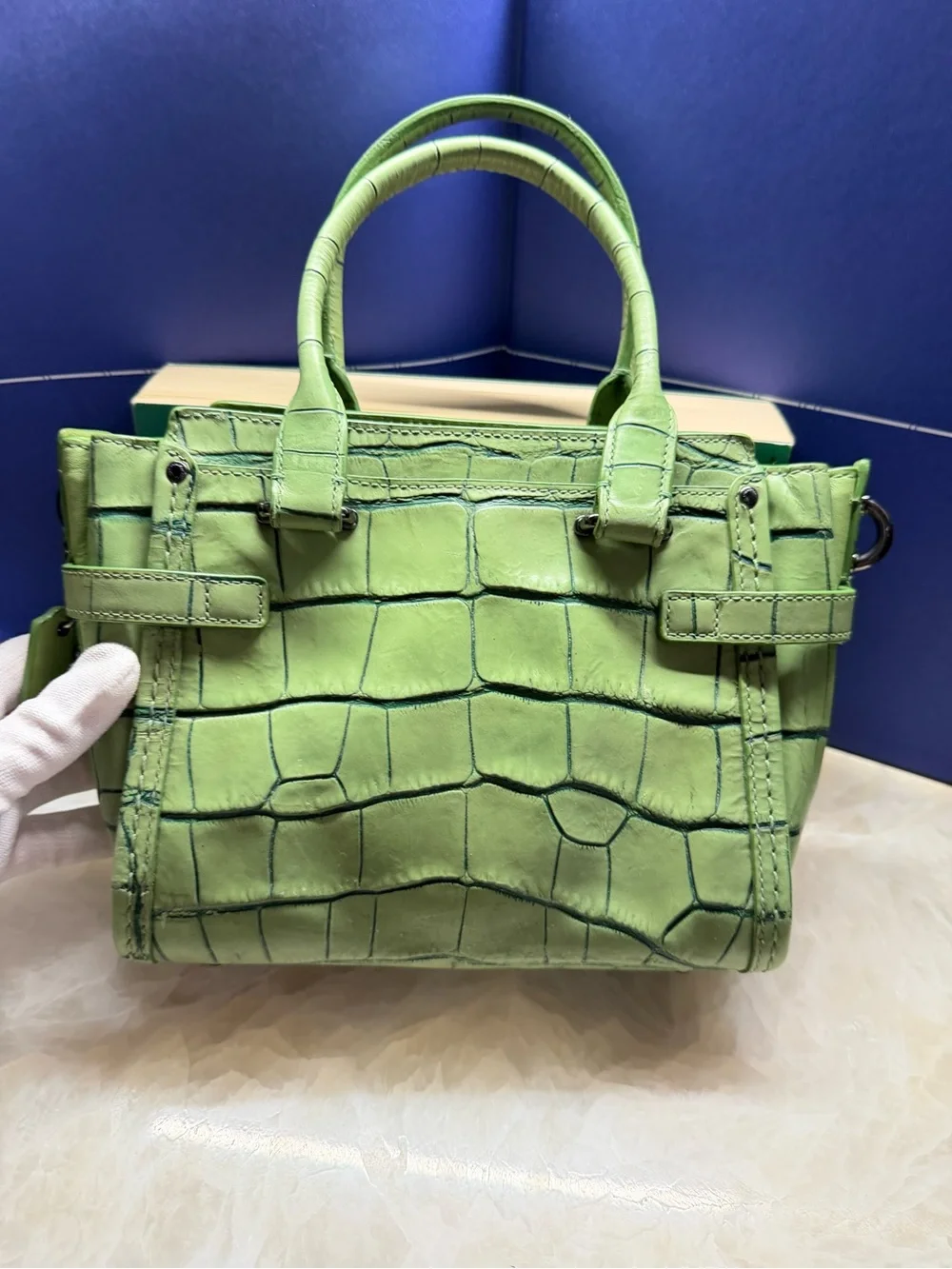 Coach Swagger 21 Exotic Green Croc-Embossed Structured Top-Handle Satchel